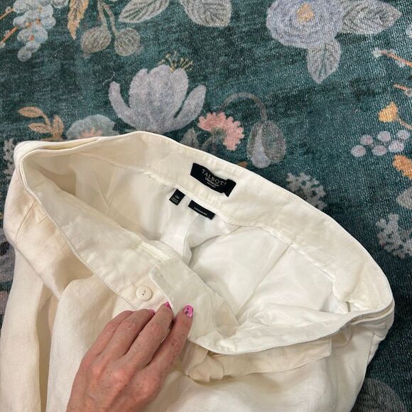 Talbots Pants Womens 14 Petite White Irish Linen Wide Leg Tie Cropped Culottes - Picture 10 of 14